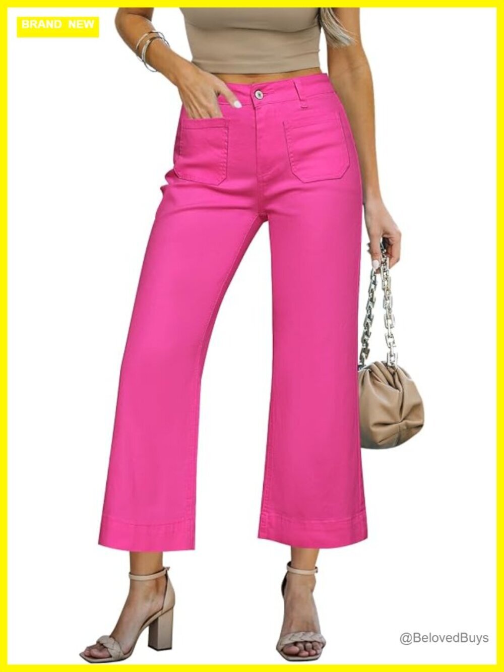 High Waisted Wide Leg Cropped Jeans for Women Stretchy Denim Pockets